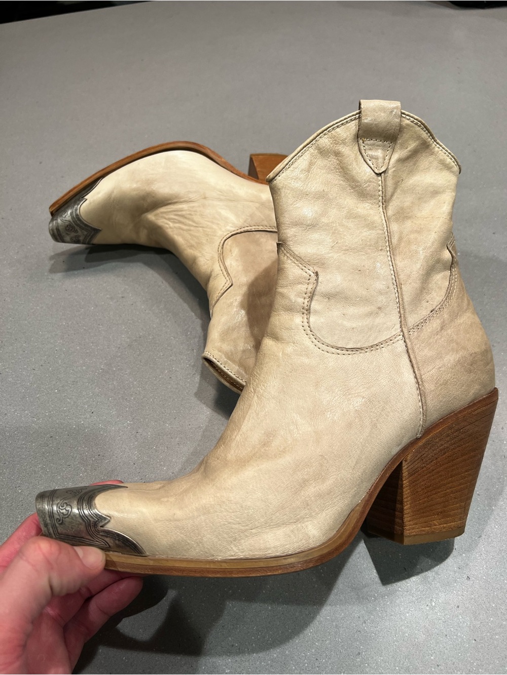 Free People Brayden Western Zip Heeled Ankle Boots with Silver Toe Cap